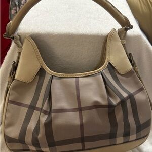 Burberry Cream and Brown Shoulder Bag with Classic Plaid‎ Design excellent cond